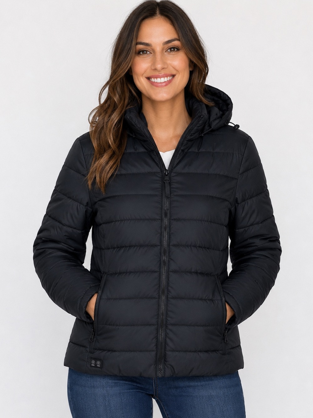 Unbranded Women’s Heated USB Rechargeable Puffer Jacket Black Detachable Hood 2X